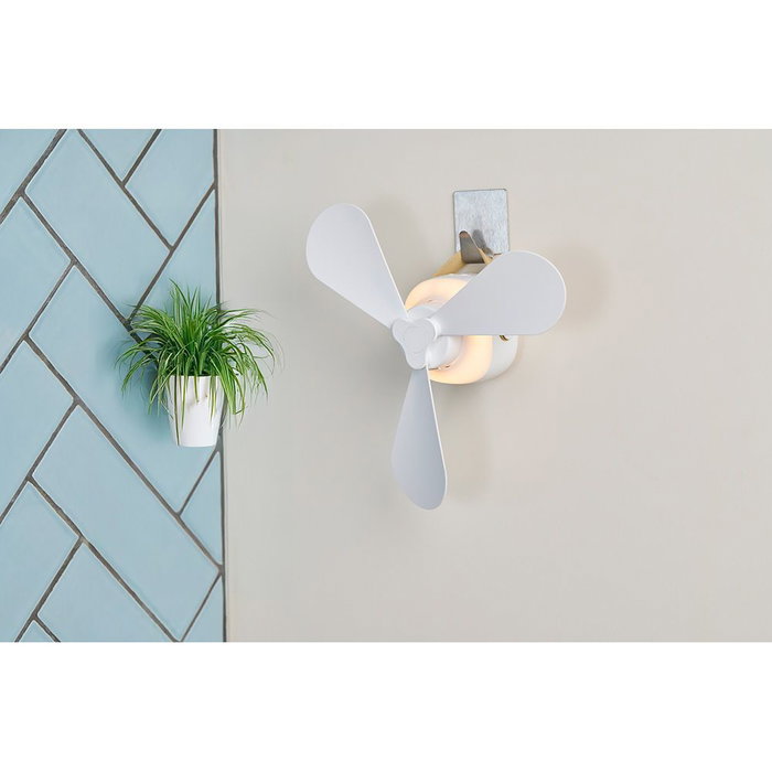 Lifetime Air Ventilador de Mesa Recargable USB, 3 Aspas, 4 Velocidades, Mando, Luz Cálida, 2200 mAh, Blanco