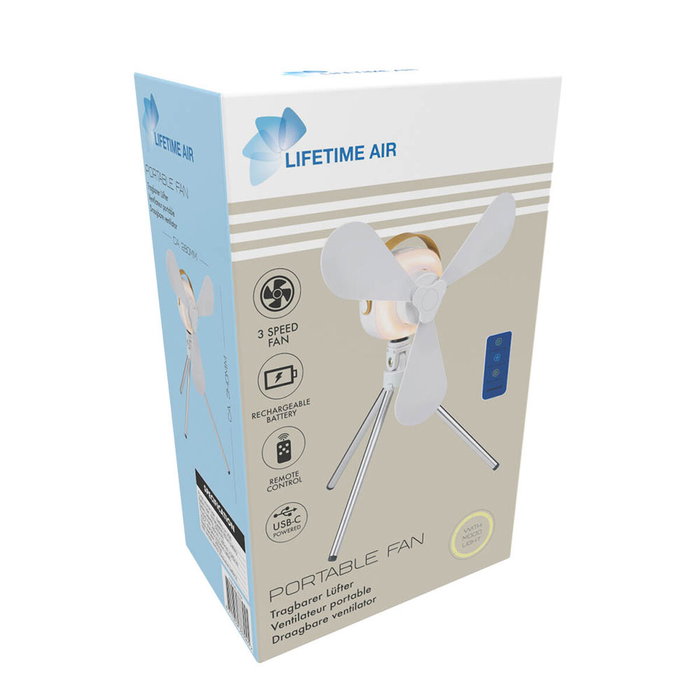 Lifetime Air Ventilador de sobremesa recargable con mando, 4 velocidades, Blanco Lifetime Air Ventilador de sobremesa recargable con mando, 4 velocidades, Blanco