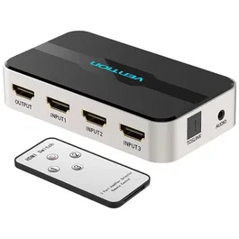 Vention AFJH0 Switch HDMI 3 entradas 1 salida con Separación Audio Óptica/Aux, 4K 30Hz, 3x HDMI Hembra a HDMI Macho, Color Gris