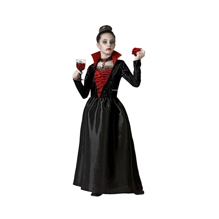 Atosa Disfraz de Vampiresa Elegante Negra para Niña con Cuello Alto, 5-6 años