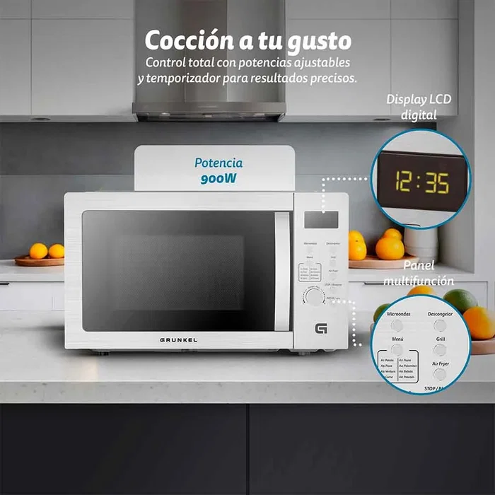 Grunkel Microondas MW-28AIRFRYER 4 en 1 con Grill, Convección y Air Fryer, 28L, Plateado