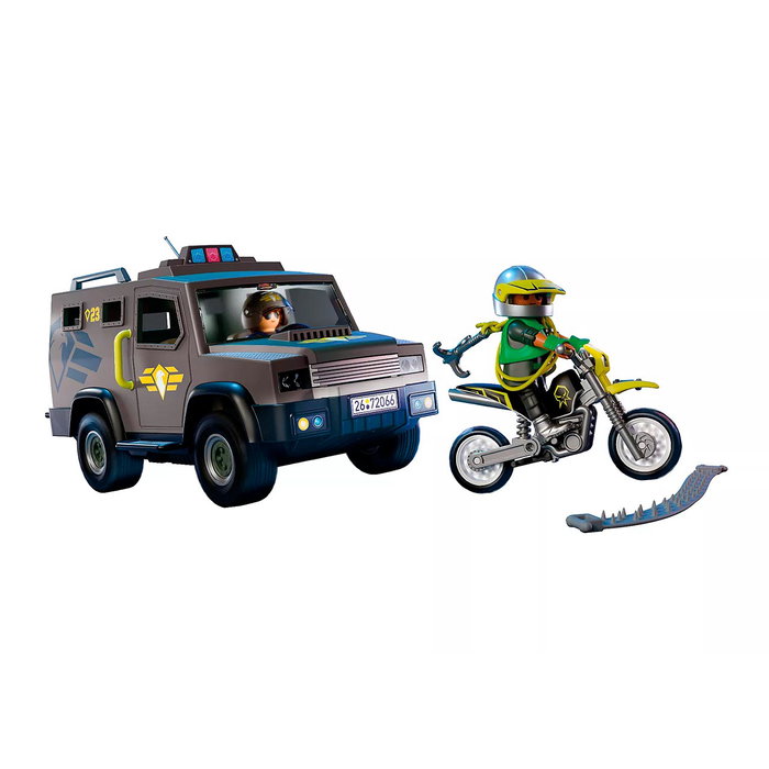 PLAYMOBIL 72066 Vehículo Táctico de Fuerzas Especiales con Agente SWAT, Criminal y Moto - Juego de Acción y Aventura en Español