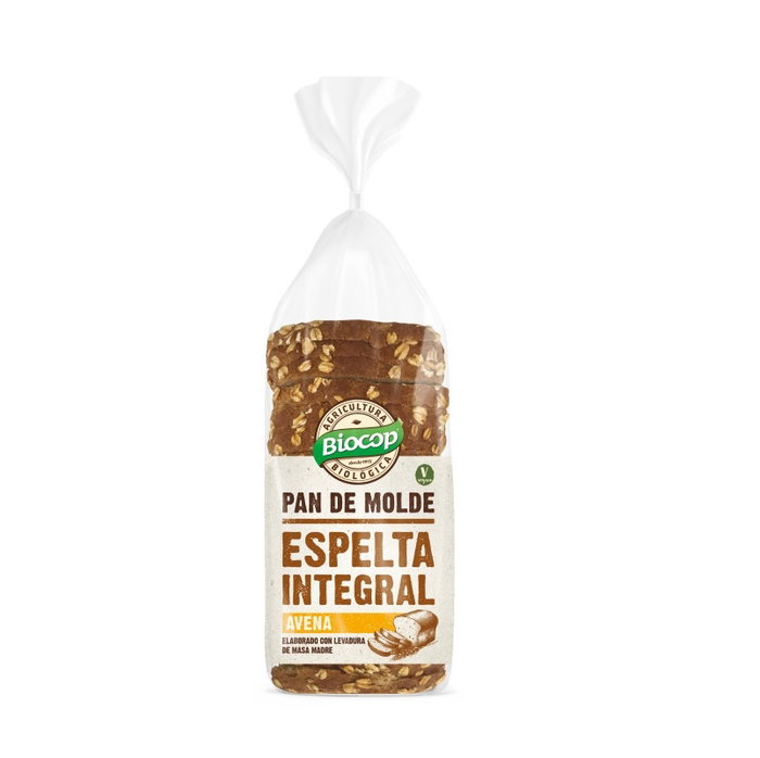 BIOCOP Pan de molde de espelta integral y avena con masa madre 400g