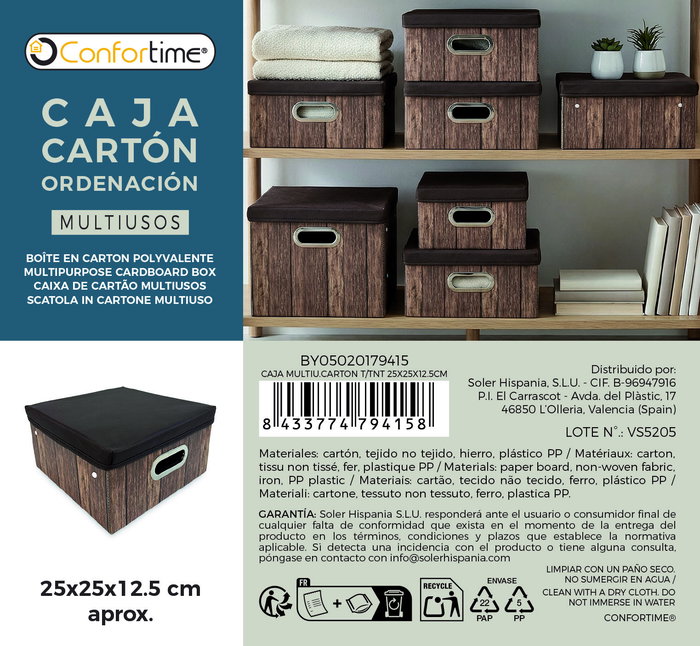 Inde Caja Multiusos Confortime Cartón y TNT 25 cm x 25 cm x 12.5 cm (18 Unidades)