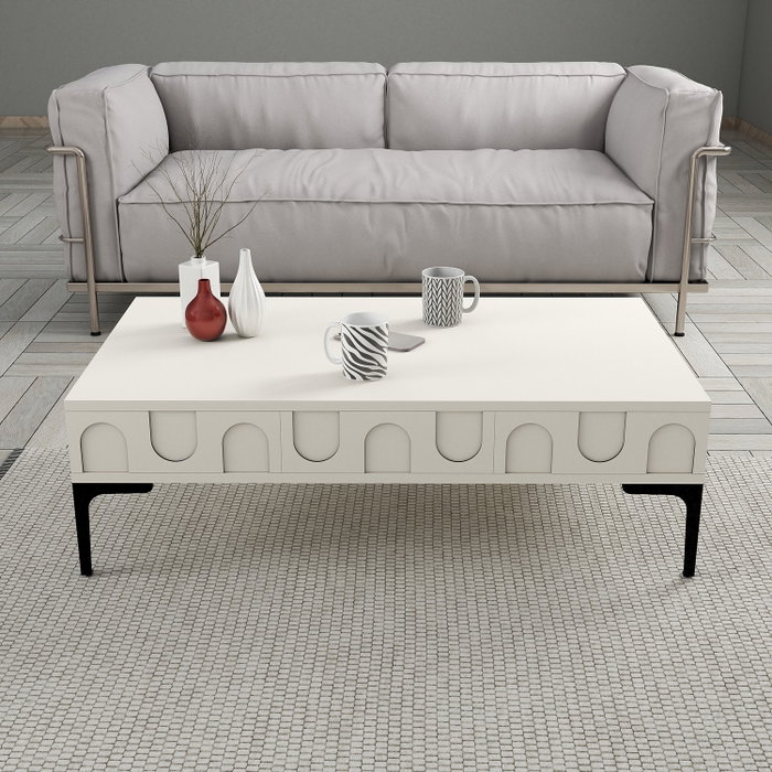 Hanah Home Lyon 3 Mueble de Salón Completo con Mueble TV, Estante y Mesa de Centro, Crema y Negro