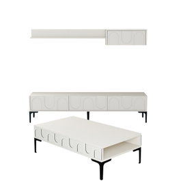 Hanah Home Lyon 3 Mueble de Salón Completo con Mueble TV, Estante y Mesa de Centro, Crema y Negro