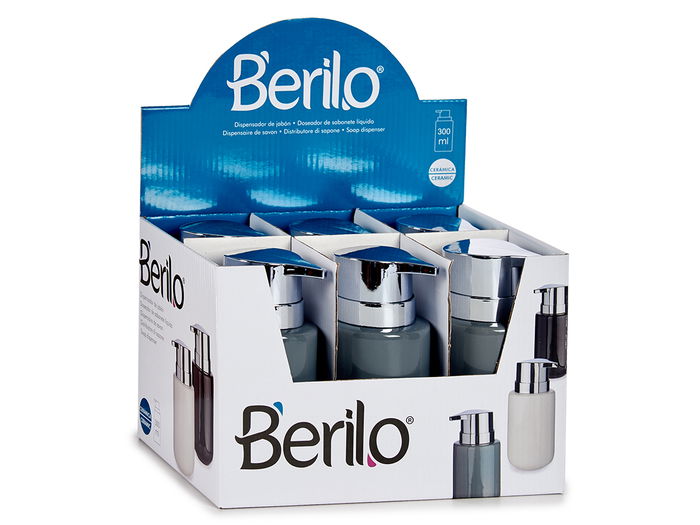 Berilo Dosificador Jabón Cerámica Gris Plata Ancho 7 cm Alto 14.5 cm Largo 8.5 cm Capacidad 350 ml (Set de 12)