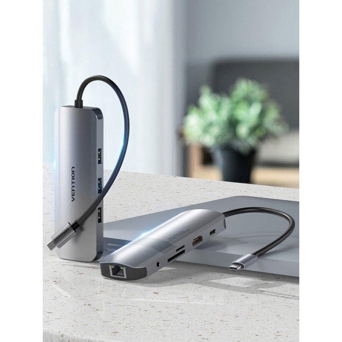 Vention Docking Station TOLHB con HDMI 4K, 3xUSB, USB-C PD, RJ45 y Lector de Tarjetas, Plata