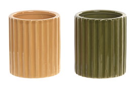 DKD Home Decor Vela Cera Parafina Ceramica Verde Mostaza 8 x 9 x 8 cm (6 Unidades)