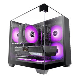 Mars Gaming Caja MicroATX MC-VISIONM Gaming con Cristal Templado y Doble Cámara para Gaming, Negro