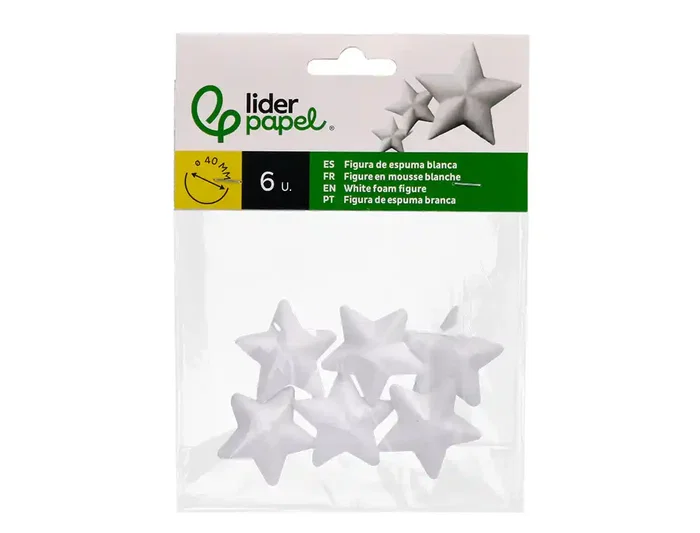 Liderpapel Figura Estrella Manualidades Espuma Blanca 4 cm Bolsa 6 Unidades