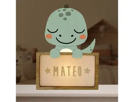 Wondee Lámpara de Noche Personalizable con Forma de Dinosaurio para Bebés - Luz Nocturna Infantil con Kit de Letras, Alimentación por USB-C y Pilas, Madera Sostenible