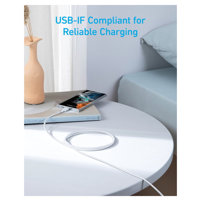 Anker 322 Cable USB-C a USB-C, 1.8 m, Blanco, 60W, Conector Macho, Plug & Play