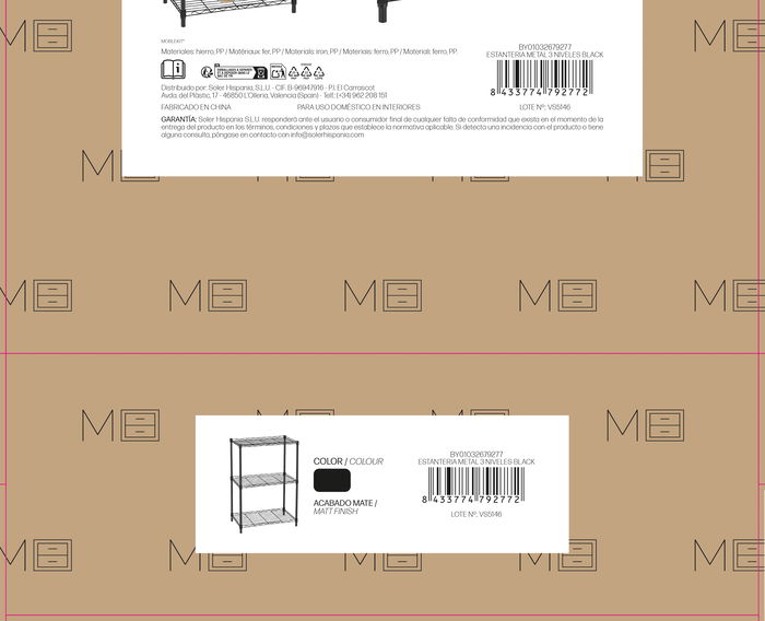 Inde Estantería Metálica Negra de 3 Niveles 56x35x82 cm (2 Unidades)