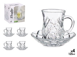 Vivalto Set 4 Tazas de Vidrio con Plato Rombos 125 ml (12 x 9 x 12 cm) (Set de 12)