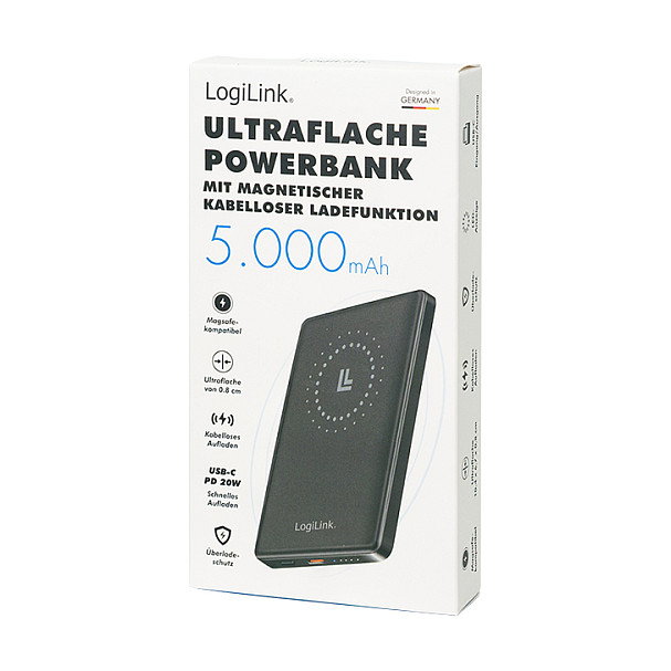 LogiLink Magnetic Power Bank 5.000 mAh USB-C PD 20 W negro LogiLink Magnetic Power Bank 5.000 mAh USB-C PD 20 W negro
