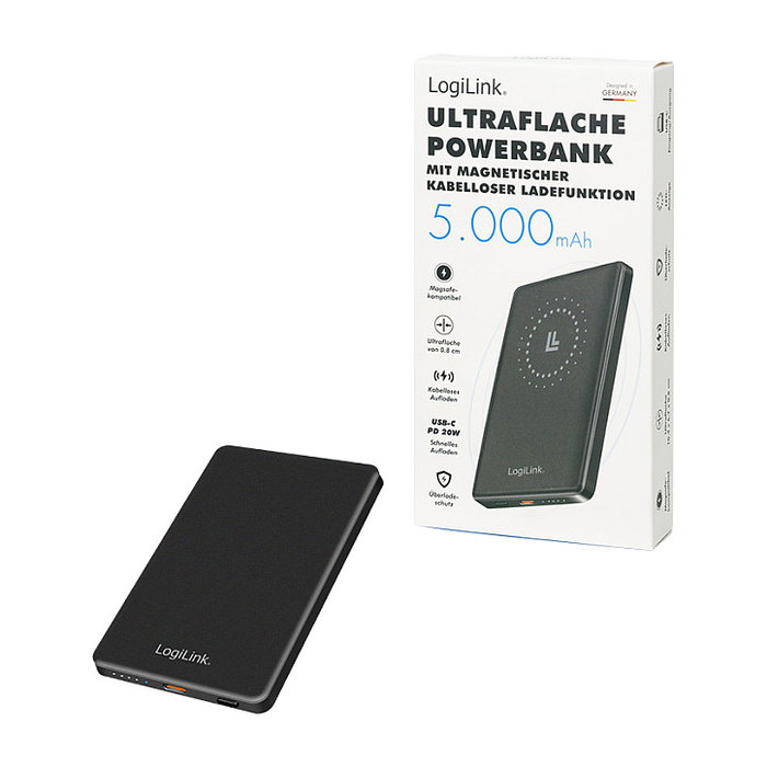 LogiLink Magnetic Power Bank 5.000 mAh USB-C PD 20 W negro LogiLink Magnetic Power Bank 5.000 mAh USB-C PD 20 W negro
