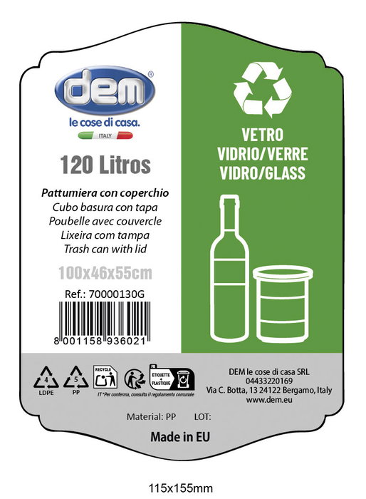 Inde Cubo Basura con Tapa 120 Lt Negro/Verde 47,5 cm (Ancho) x 95 cm (Alto) x 57 cm (Largo) (2 Unidades)