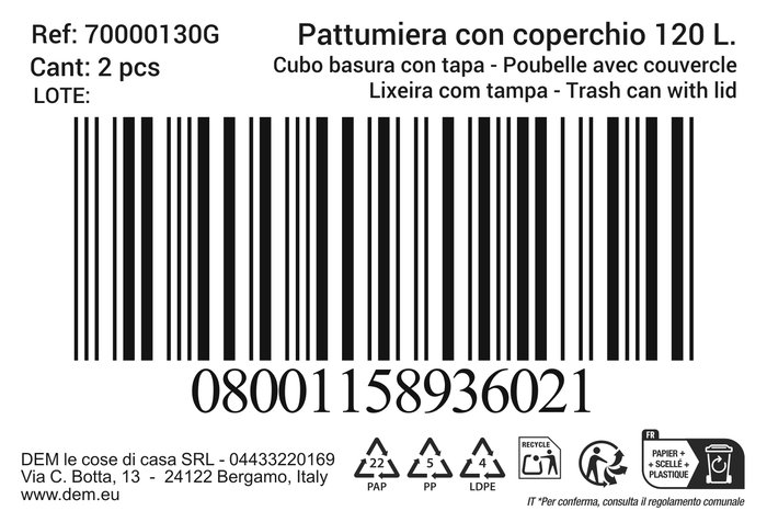 Inde Cubo Basura con Tapa 120 Lt Negro/Verde 47,5 cm (Ancho) x 95 cm (Alto) x 57 cm (Largo) (2 Unidades)