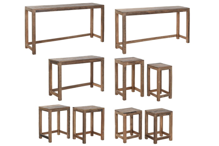 DKD Home Decor Set de 9 piezas de Consolas y Mesitas en Madera Reciclada Natural