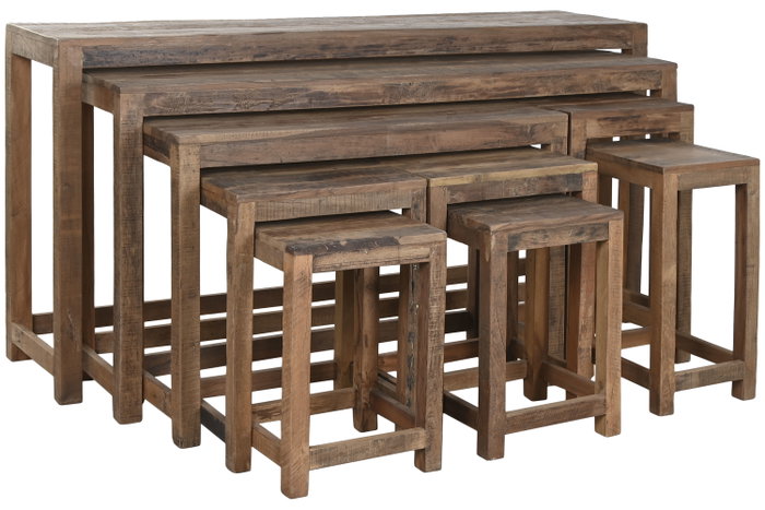 DKD Home Decor Set de 9 piezas de Consolas y Mesitas en Madera Reciclada Natural
