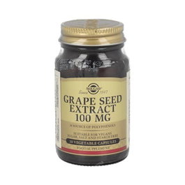 SOLGAR Semilla Uva Grape Seed 100Mg 30C - Refuerza Venas y Arterias, Antioxidante, Apto Veganos