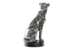 DKD Home Decor Figura de Leopardo con Acabado Espejo Plateado