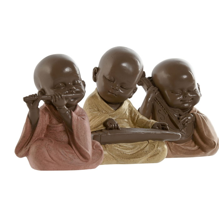 DKD Home Decor Set de 3 Figuras de Monjes en Resina (Coral, Lima, Naranja)
