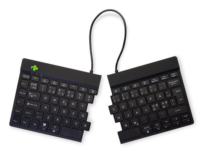 R-Go Tools Teclado ergonómico dividido R-Go Split Break con software de pausa, QWERTY (NORDIC), Bluetooth, negro