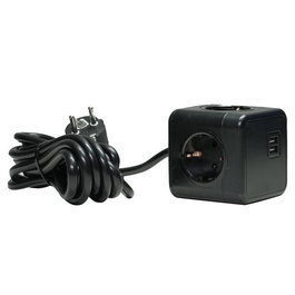 MicroConnect Power Cube Extended Duo USB Regleta, Negro, Cable de 3m