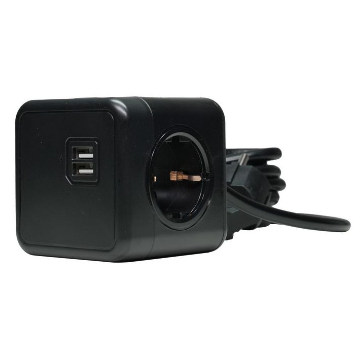MicroConnect Power Cube Extended Duo USB Regleta, Negro, Cable de 3m