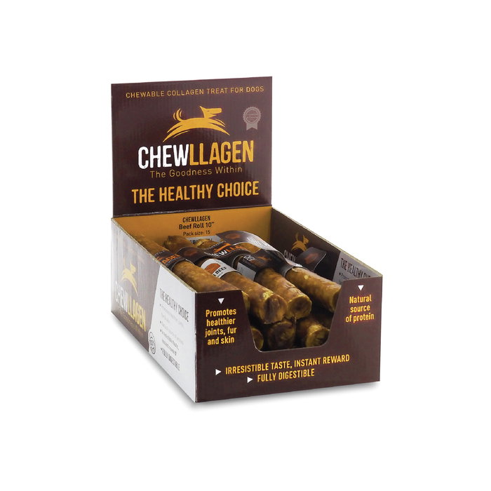 Chewllagen Roll Ternera 25 cm Display 15 Piezas Colágeno Natural para Perros