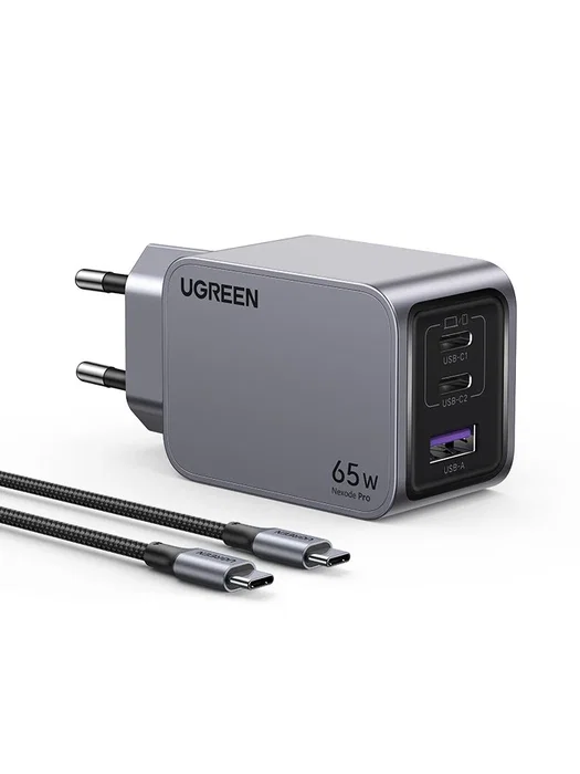 Ugreen Nexode Pro 25871 65W GaN Cargador Gris con Cable USB-C
