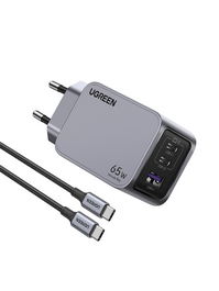 UGREEN 25871 Cargador de Dispositivo Móvil Universal Gris, Carga Rápida, 65W, 3 Puertos (2 USB-C)