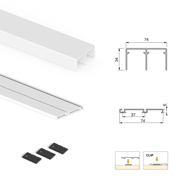 Emuca Kit de herrajes Placard 74 para armario de 2 puertas correderas, perfil Wave, blanco