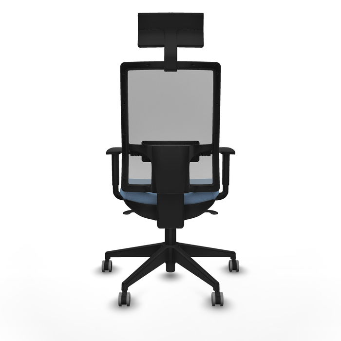 Silla de oficina Horna con mecanismo Sincro tapizada con Tela color Azul cielo y malla color Gris. Equipada con lumbar 1D, Brazos 1D, Cabecero Fijo y Ruedas 65 mm parqué Silla de oficina Horna con mecanismo Sincro tapizada con Tela color Azul cielo y malla color Gris. Equipada con lumbar 1D, Brazos 1D, Cabecero Fijo y Ruedas 65 mm parqué