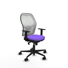 Silla de oficina Jorquera con mecanismo Sincro tapizada con Tela color Lila y malla color Blanco. Equipada con lumbar 1D, Brazos 1D y Ruedas 65mm nailon