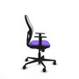 Silla de oficina Jorquera con mecanismo Sincro tapizada con Tela color Lila y malla color Blanco. Equipada con lumbar 1D, Brazos 1D y Ruedas 65mm nailon