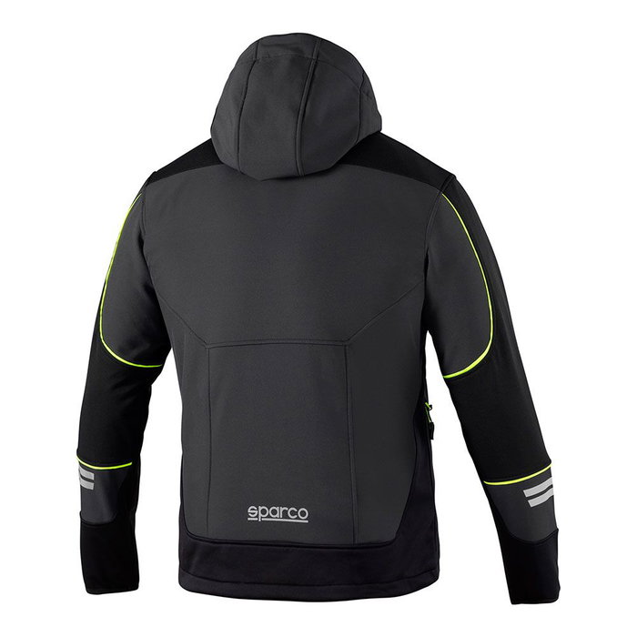 Sparco 02412GSGF4XL Chaqueta Técnica NDIS Soft-Shell Tech, Impermeable con Capucha Ajustable, Refuerzos Anti-Abrasión, Reflectante, Poliéster/Spandex - Talla XL