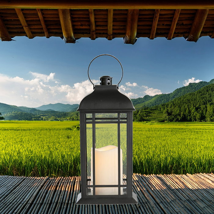 Day Farolillo LED de Exterior e Interior con Temporizador Automático, IP44, 29 cm de Altura, Negro, Funciona con Pilas AA