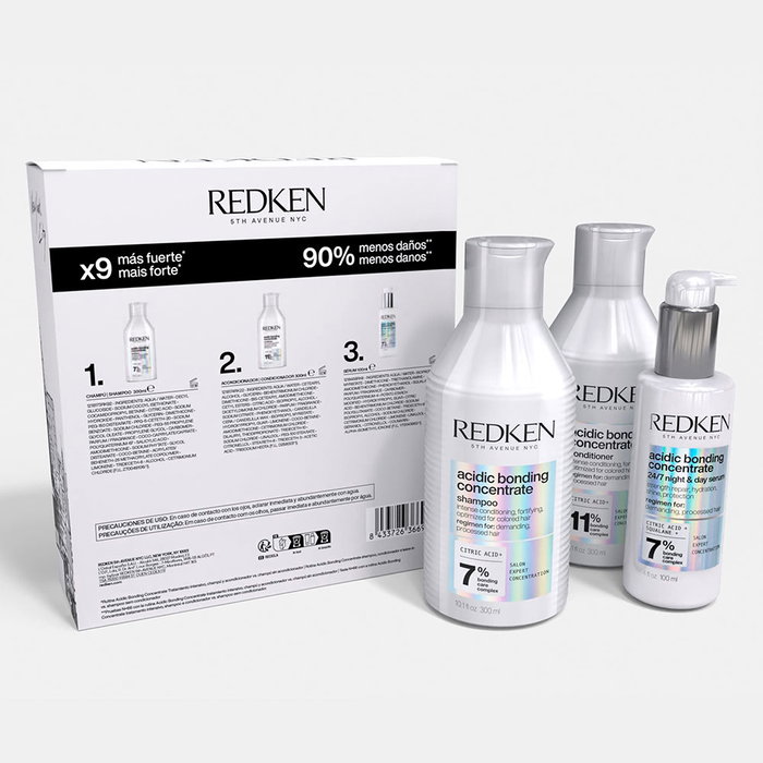 Redken Acidic Bonding Concentrate Set Estuche 3 pz: Champú 300ml + Acondicionador 300ml + Sérum Capilar 100ml
