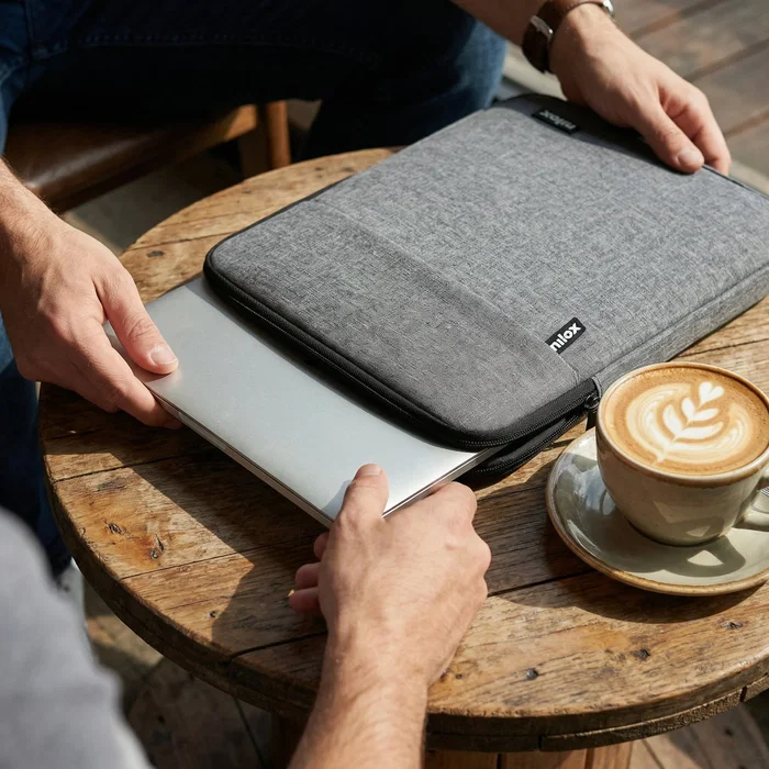 Nilox SLEEVE 14.1 - Funda Acolchada Gris para Tablets y Portátiles Hasta 14.1 Pulgadas (35.8 cm) - Universal, Ligera con Compartimento Accesorios