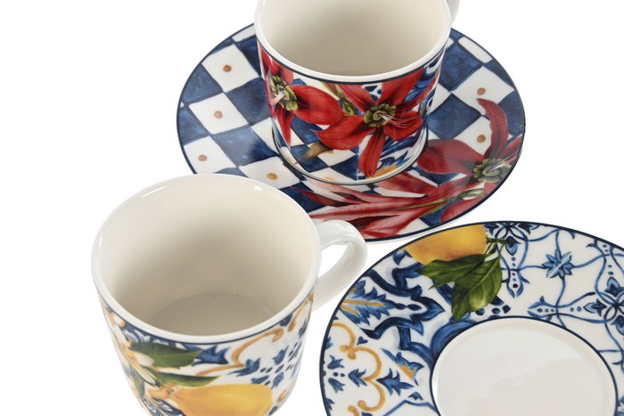 DKD Home Decor Conjunto de Taza y Platillo Azulejos Limones 24, 90ml DKD Home Decor Conjunto de Taza y Platillo Azulejos Limones 24, 90ml