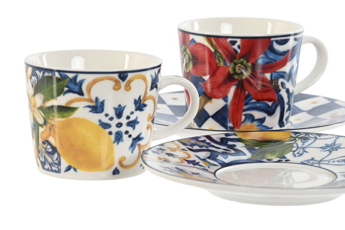 DKD Home Decor Conjunto de Taza y Platillo Azulejos Limones 24, 90ml DKD Home Decor Conjunto de Taza y Platillo Azulejos Limones 24, 90ml