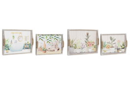 DKD Home Decor Set de 2 Bandejas de MDF con Macetas 40x30x6 cm Surtido