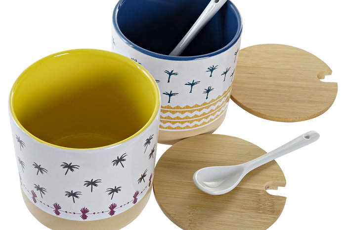 DKD Home Decor Azucarero Africa Gres y Bambú Multicolor