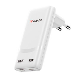 Verbatim Cargador Pared Gan Fold 'N' Go 65W 2xUSB-C 3.0 Blanco