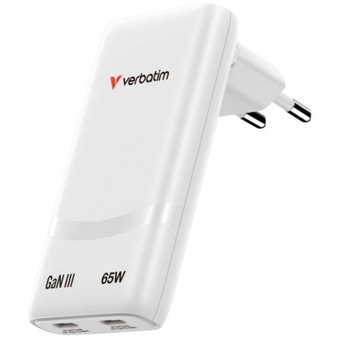 Verbatim Cargador de Pared GaN Fold 'n' Go 65W 2xUSB-C Blanco