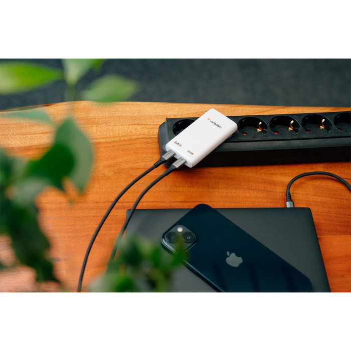 Verbatim Cargador de Pared GaN Fold 'n' Go 65W 2xUSB-C Blanco