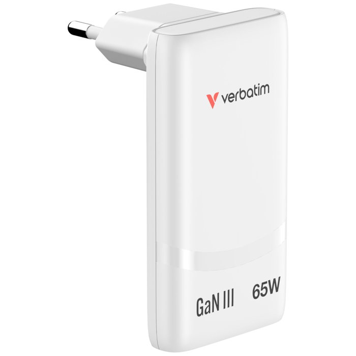 Verbatim Cargador de Pared GaN Fold 'n' Go 65W 2xUSB-C Blanco